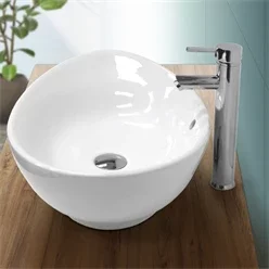 Waschbecken Ovalform mit Überlauf 590x390x200 mm Weiß aus Keramik