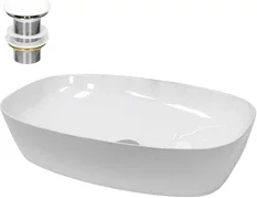 Waschbecken inkl. Ablaufgarnitur ohne Überlauf 60,5x38x14 cm Weiß aus Keramik