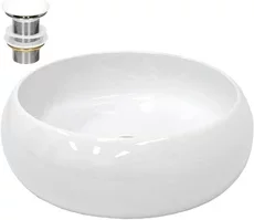Waschbecken inkl. Ablaufgarnitur ohne Überlauf Ø 35x12 cm Weiß aus Keramik