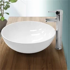 Waschbecken Rundform ohne Überlauf Ø 40x14,7 cm Weiß aus Keramik