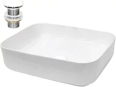 Waschbecken inkl. Ablaufgarnitur ohne Überlauf 50,5x39,5x13,5 mm Weiß aus Keramik