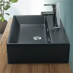 Waschbecken Rechteckigform mit Überlauf 60x36,5x13 cm Schwarz aus Keramik ML-Design