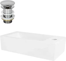 Waschbecken inkl. Ablaufgarnitur ohne Überlauf 46x26,5x11 cm Weiß aus Keramik ML-Design