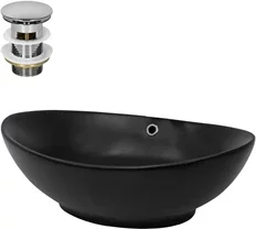 Waschbecken inkl. Ablaufgarnitur mit Überlauf 59x38x19 cm Schwarz aus Keramik ML-Design