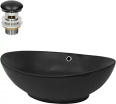 Waschbecken inkl. Ablaufgarnitur mit Überlauf 59x38x19 cm Schwarz aus Keramik ML-Design
