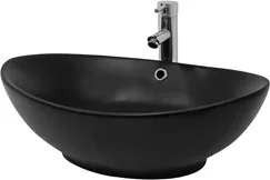 Waschbecken Ovalform mit Überlauf 59x38x19 cm Schwarz aus Keramik ML-Design