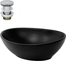 Waschbecken inkl. Ablaufgarnitur ohne Überlauf 41x33,5x14,5 cm Schwarz aus Keramik ML-Design