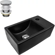 Waschbecken inkl. Ablaufgarnitur ohne Überlauf 35,5x20,5x12,5 cm Schwarz aus Keramik ML-Design