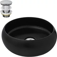 Waschbecken inkl. Ablaufgarnitur ohne Überlauf Ø 35x12 cm Schwarz aus Keramik ML-Design