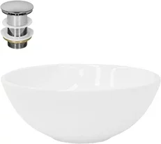 Waschbecken inkl. Ablaufgarnitur ohne Überlauf Ø 28x11,6 cm Weiß aus Keramik ML-Design