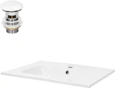 Waschbecken inkl. Ablaufgarnitur mit Überlauf 61x16,5x46 cm Weiß aus Keramik ML-Design