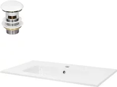 Waschbecken inkl. Ablaufgarnitur mit Überlauf 81x16,5x46 cm Weiß aus Keramik ML-Design