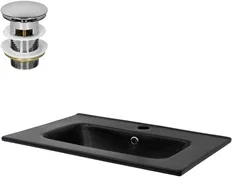 Waschbecken inkl. Ablaufgarnitur mit Überlauf 61x46x16,5 cm Schwarz aus Keramik ML-Design