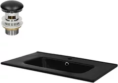 Waschbecken inkl. Ablaufgarnitur mit Überlauf 71x47x18 cm Schwarz aus Keramik ML-Design