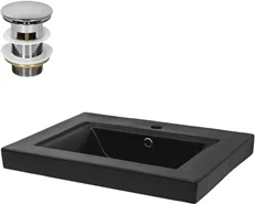 Waschbecken inkl. Ablaufgarnitur mit Überlauf 61x46,5x15,5 cm Schwarz aus Keramik ML-Design