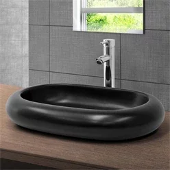 Waschbecken Ovalform ohne Überlauf 65x45x11 cm Schwarz aus Keramik ML-Design