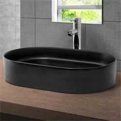 Waschbecken Ovalform ohne Überlauf 61x39,5x12,5 cm Schwarz aus Keramik ML-Design