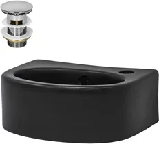 Waschbecken inkl. Ablaufgarnitur mit Überlauf 33,5x25,5x13 mm Schwarz aus Keramik ML-Design