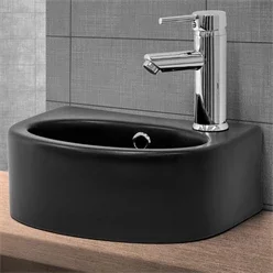 Waschbecken Ovalform mit Überlauf 33,5x25,5x13 mm Schwarz aus Keramik ML-Design