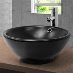Waschbecken Rundform mit Überlauf Ø 42x17 cm Schwarz aus Keramik ML-Design