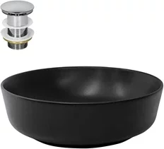 Waschbecken inkl. Ablaufgarnitur ohne Überlauf Ø 41,5x13,5 cm Schwarz aus Keramik ML-Design