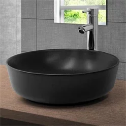 Waschbecken Rundform ohne Überlauf Ø 41,5x13,5 cm Schwarz aus Keramik ML-Design