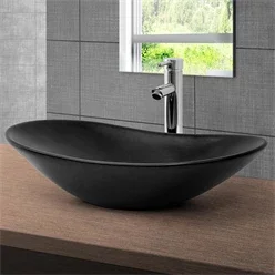 Waschbecken Ovalform ohne Überlauf 63x36x15,5 cm Schwarz aus Keramik ML-Design
