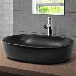 Waschbecken Ovalform ohne Überlauf 60x42,5x14,5 cm Schwarz aus Keramik ML-Design