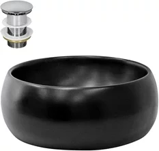 Waschbecken inkl. Ablaufgarnitur ohne Überlauf Ø 40x15,5 cm Schwarz aus Keramik ML-Design