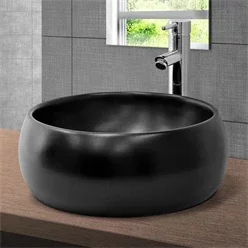 Waschbecken Rundform ohne Überlauf Ø 40x15,5 cm Schwarz matt aus Keramik ML-Design
