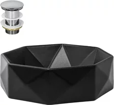 Waschbecken inkl. Ablaufgarnitur ohne Überlauf Ø 42x13,5 cm Schwarz aus Keramik ML-Design