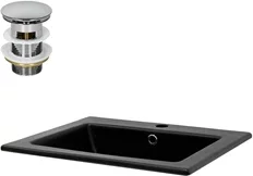 Waschbecken inkl. Ablaufgarnitur mit Überlauf 52,5x45x21 cm Schwarz matt aus Keramik ML-Design