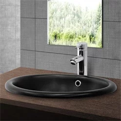 Waschbecken Ovalform mit Überlauf 49x40,5x19,5 cm Schwarz matt aus Keramik ML-Design