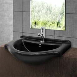 Waschbecken Ovalform mit Überlauf 67,5x51,5x21,5 cm Schwarz matt aus Keramik ML-Design