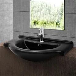 Waschbecken Ovalform mit Überlauf 77x50,5x22,5 cm Schwarz matt aus Keramik ML-Design