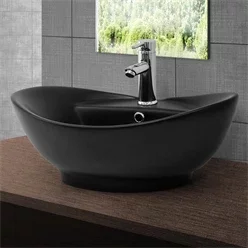 Waschbecken Ovalform mit Überlauf 59x39,5x20,5 cm Schwarz matt aus Keramik ML-Design