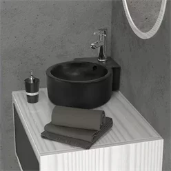 Waschbecken Rundform mit Überlauf 45x36x13 cm Schwarz aus Keramik ML-Design