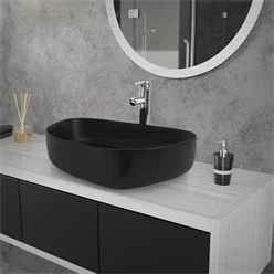 Waschbecken Ovalform ohne Überlauf 55x42x14 cm Schwarz matt aus Keramik ML-Design