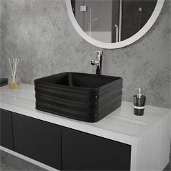 Waschbecken Quadratischform 39x39x15 cm Schwarz aus Keramik ML-Design