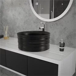 Waschbecken Rundform ohne Überlauf Ø 41x18 cm Schwarz aus Keramik ML-Design