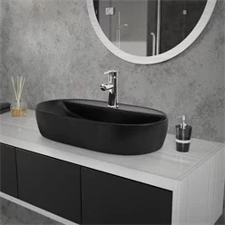 Waschbecken Ovalform ohne Überlauf 60x40x12 cm Schwarz aus Keramik ML-Design