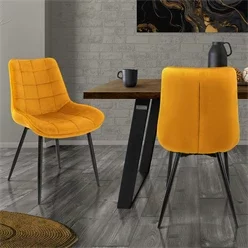 Esszimmerstühle mit Rückenlehne 2er Set Senf Samtbezug mit Metallbeinen ML-Design