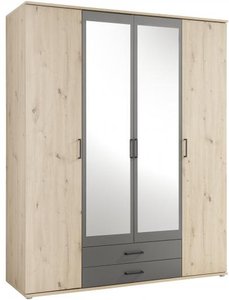 Kleiderschrank 4-türig, inkl. 2 Spiegeltüren und 2 Schubkästen CHICAGO von Pol-Power Artisan Eiche / Anthrazit