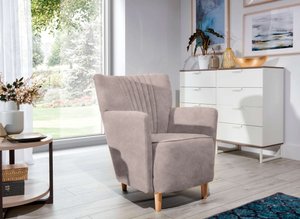 Stylefy Sono Sessel Strukturstoff - Leder-Optik PRESTON Hellgrau
