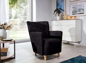 Stylefy Sono Sessel Strukturstoff - Leder-Optik PRESTON Schwarz