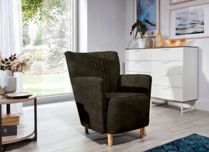 Stylefy Sono Sessel Strukturstoff - Leder-Optik PRESTON Dunkelbraun