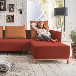 Couch mit Recamiere "Fino" - Farbe: braun - Holzart: Massivholz