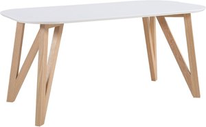 SalesFever Esstisch Weiß matt lackiert massives Eichengestell Ovale Tischplatte