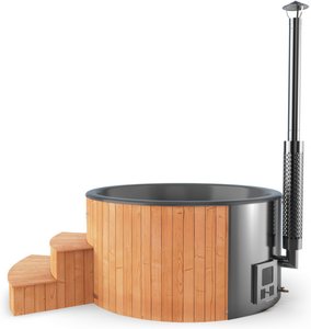 Hot Tub Lärche  200 cm Badefass mit integriertem Holzofen und AcrylEinsatz