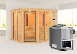Sauna  Infrarotkabine AVA 231 x 196 m 9.0 kW BioKombiofen inkl. Steuergerät mit Dachkranz